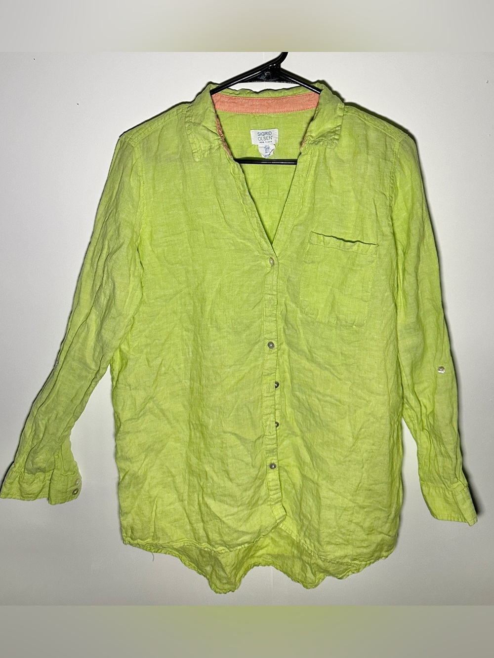 Sigrid Olsen Lime Green Linen Button-Down Shirt